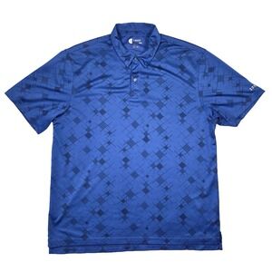 IZOD Golf Polo Shirt Mens XL Blue Diamond Geometric Short Sleeve Menswear Preppy